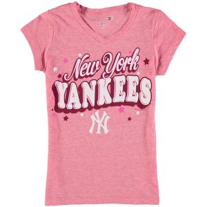 NY Yankees New Era Girls Youth Stars Tri-Blend V-Neck T-Shirt